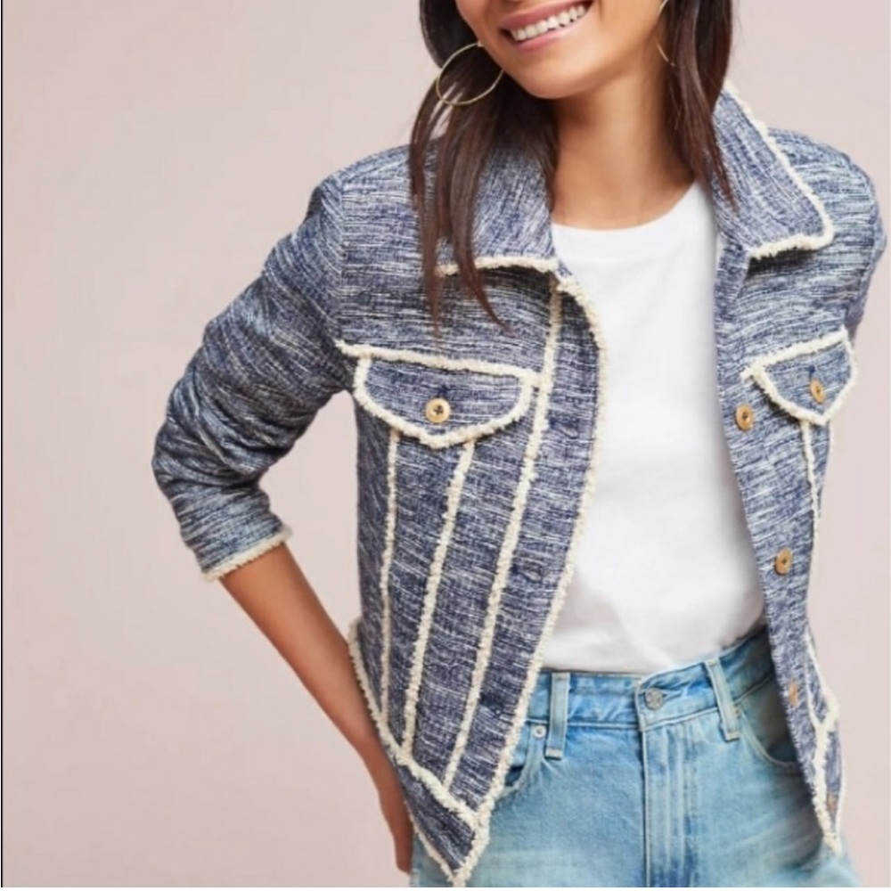 Anthropologie Ett:Twa Blue Tweed Blazer Jacket XS - Picture 2 of 9